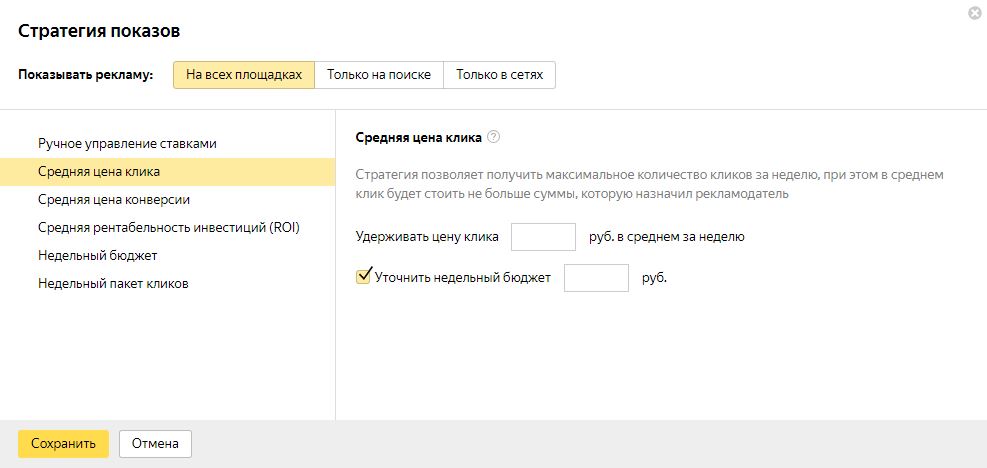 Средняя цена клика Средняя цена клика